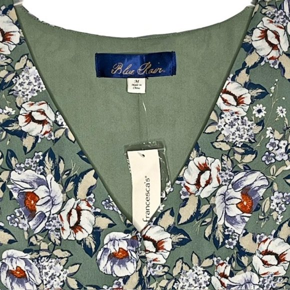 Francesca's Blue Rain Opaline Floral Dress - Blue/Red/White on Green - M - Picture 3 of 10